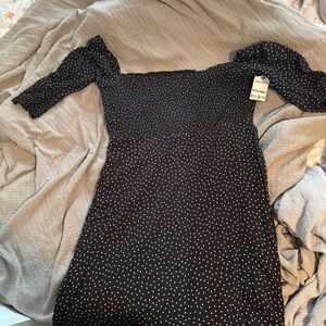 Reformation Black and White Polka Dot Long Sleeve Dress